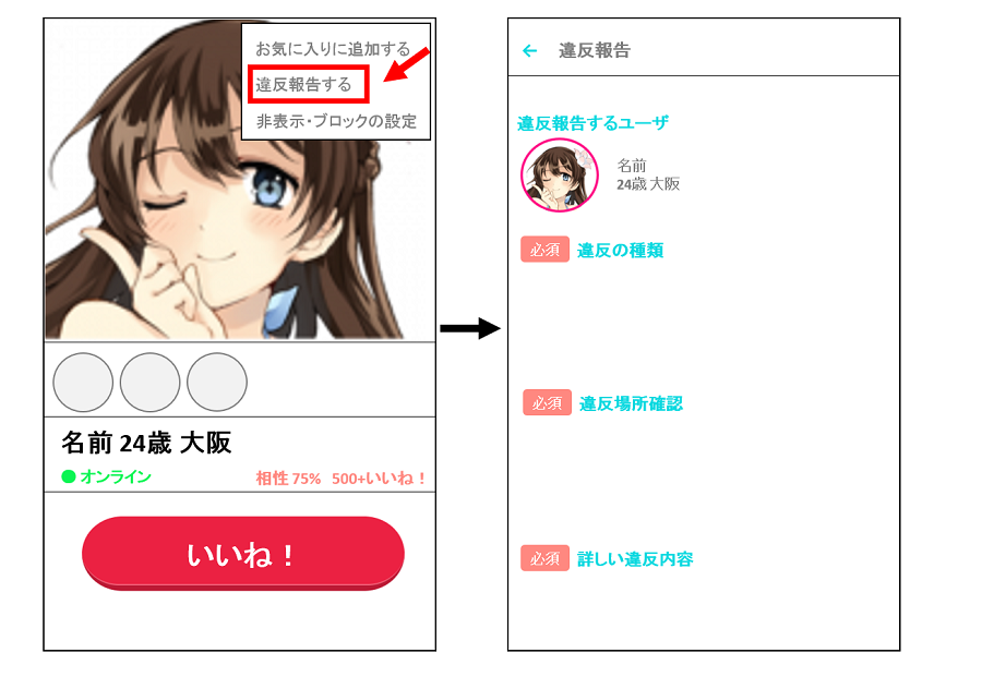 女性ユーザーを通報する方法